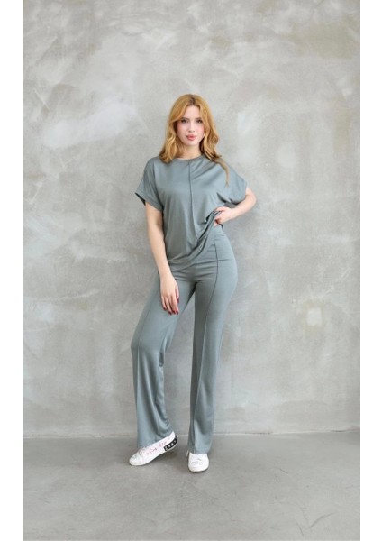 Osy Modal Yumuşak Dokulu Kumaş Bisiklet Yaka Kısa Kollu Takım - Mint Yeşili