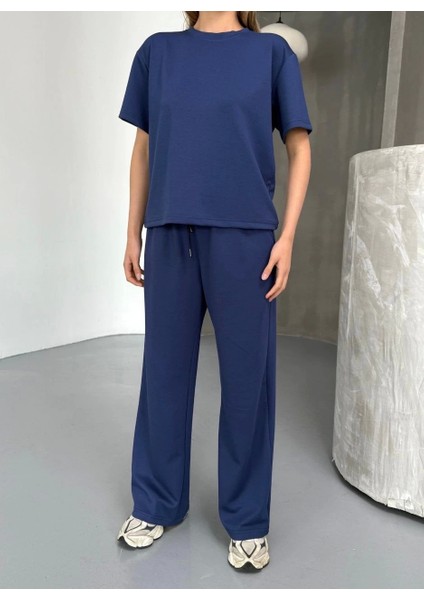 Osy Modal Yumuşak Dokulu Kumaş Kısa Kollu Bluz Rahat Pantalon Ikili Takım- Lacivert indirimleri