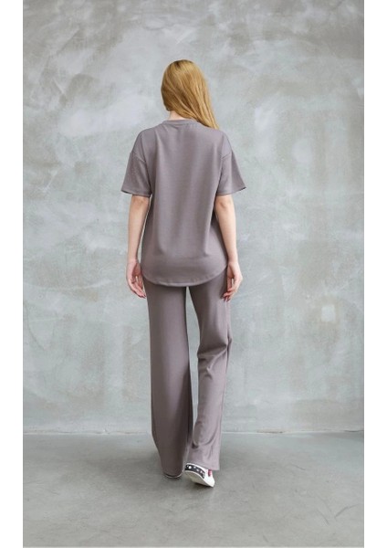 Osy Modal Yumuşak Dokulu Kumaş Bisiklet Yaka Taş Detaylı Kısa Kollu Takım - Vizyon fiyatları