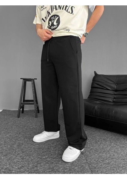 Iki Iplik Kumaş Beli Lastikli Boru Paça Baggy Alt Esofman - Siyah fırsatları