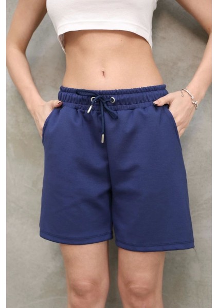 Osy Modal Yumuşak Dokulu Kumaş Kadın Kısa Şort - Mavi
