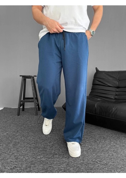 Iki Iplik Kumaş Beli Lastikli Yarı Flota Cepli Boru Paça Baggy Alt Esofman - Turkuaz fiyatları