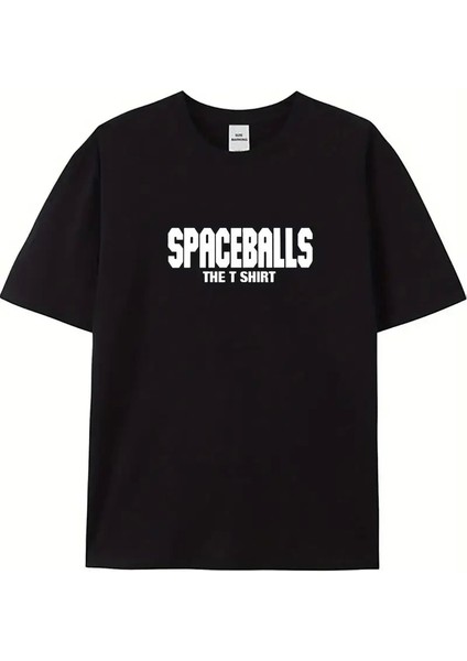 20/1 Penye Compack Spaceballs Erkek Baskılı Oversize Bisiklet Yaka Kısa Kol Yazlık T-Shirt - Siyah