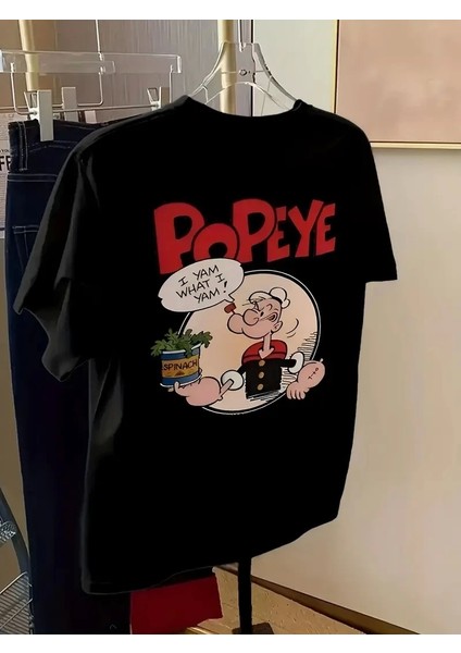 Erkek Oversize Tişörtü Popeye The Sailor Retro Vintage Ispanak | Hediye Olarak Idealdir, Farklı Boyutları Mevcuttur. - Siyah