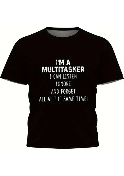 Erkekler Için Tişörtler, Komik 'multitasker' Baskılı Tişört, Yaz Ilkbahar Sonbahar Için Günlük Kısa Kollu Oversize Tişört, Hediye Olarak Üstler - Siyah modelleri