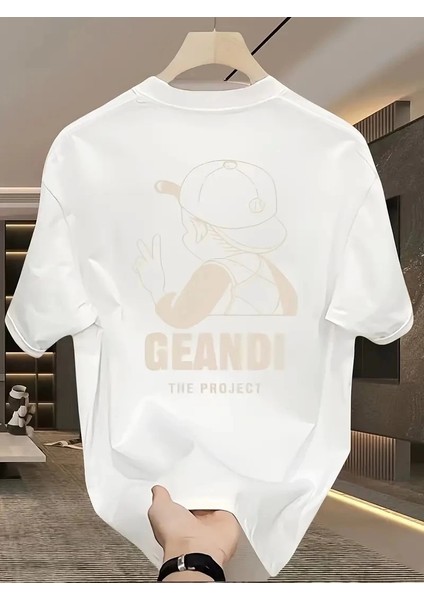Geniş Kesim Pamuklu Tişört - "gandhı The Project" Baskılı, Beyaz, Rahat Kesim, Kısa Kollu, Günlük Kıyafet, Her Gün Giyilebilecek Tişört- Beyaz