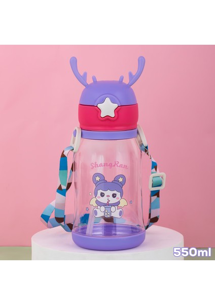 Matara Geyik Temalı Stickerlı Askılı Suluk - Su Şişesi - Lila 550ML