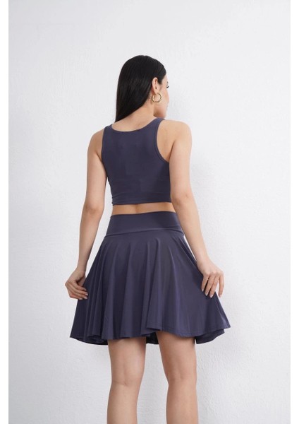 Sendy Kumaş Bisiklet Yaka Crop Şortlu Etek Ikili Takım - Antrasit indirimleri