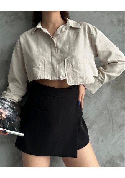 Poplin Crop Gömlek Bej S3060 fiyatları