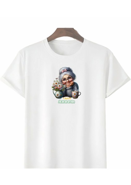 Anneler Gününe Özel Tasarım Canım Annem Baskılı T-Shirt - Beyaz