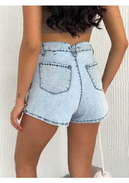 Kot Jeans Kesimetrik Kesim Cepli Şortlu Etek - Gri modelleri