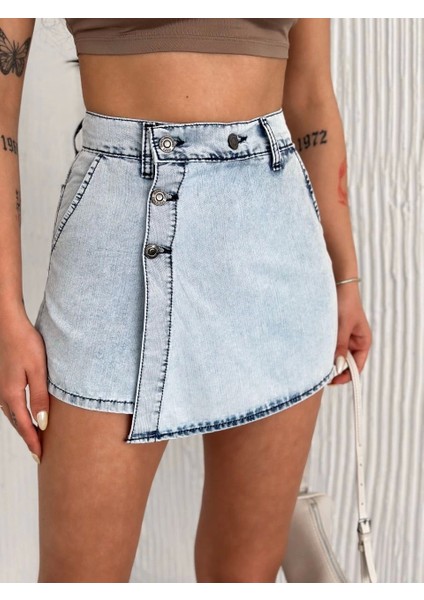 Kot Jeans Kesimetrik Kesim Cepli Şortlu Etek - Gri fırsatları