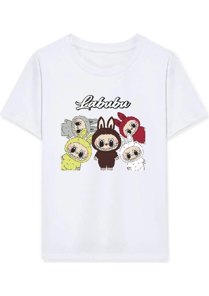 Kız Labubu Çocuk Baskılı T-Shirt - Beyaz