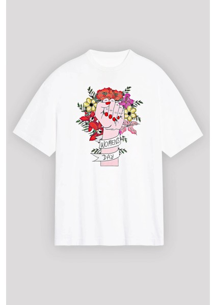 8 Mart Dünya Kadınlar Günü Için Özel Baskılı T-Shirt - Beyaz