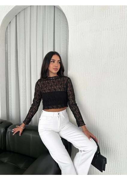 Kadın Dantel Uzun Kol Bluz- Siyah modelleri