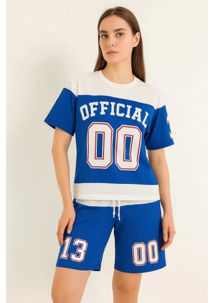 Kadın Dijital 00 Baskılı Şortlu Takım - Mavi modelleri