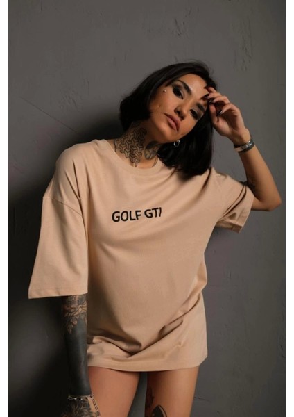 Kadın Sırt Golf Gtı Baskılı Oversize T-Shirt - Bej fiyatları