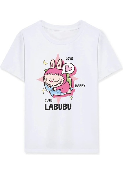 Kız Labubu Çocuk Baskılı T-Shirt - Beyaz