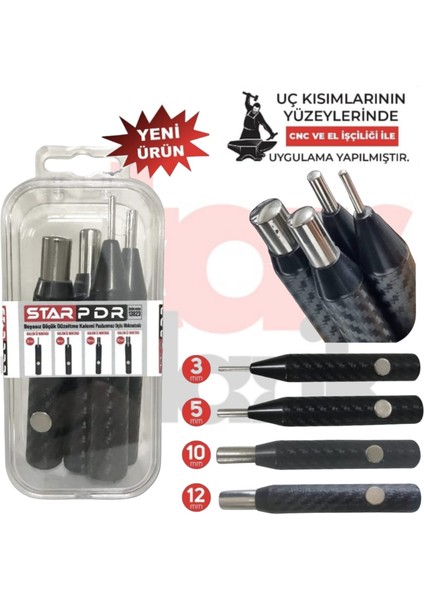 Boyasız Göçük Düzeltme Çelik Uçlu Mıknatıslı Kalem Seti 4 Adet (3MM,5MM,10MM,12MM)