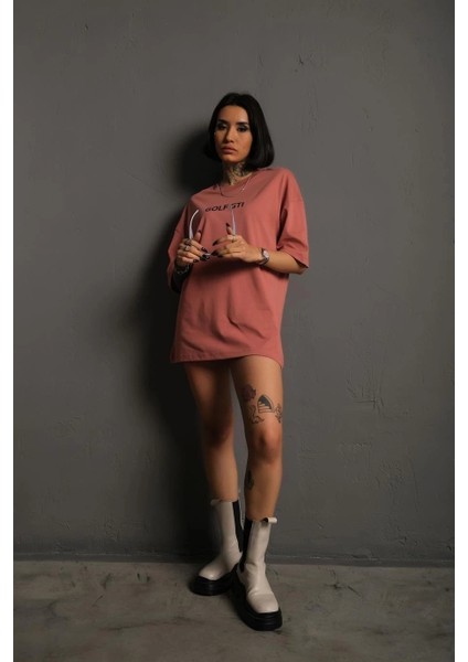 Kadın Sırt Golf Gtı Baskılı Oversize T-Shirt - Gül Kurusu fiyatları