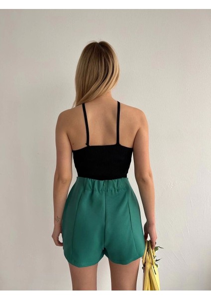 Çift Yırtmaçlı Atlas Şort Etek Yeşil S240364 modelleri
