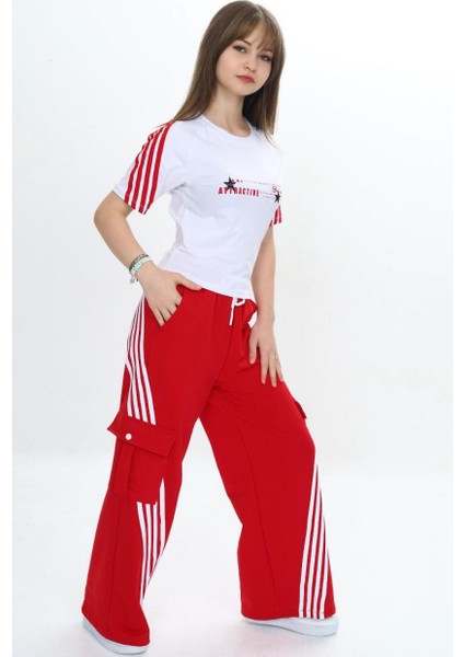 Kız Çocuk Ikili Eşofman Takım-Kargo Cepli Pantolon & Kısa Kollu Tişört – %100 PAMUK-AÜT-2034 fiyatları