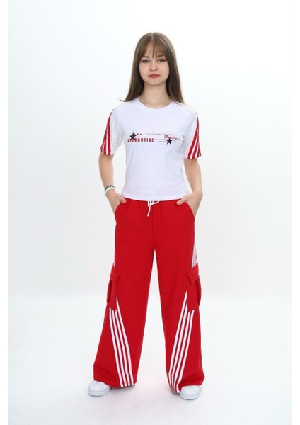 Kız Çocuk Ikili Eşofman Takım-Kargo Cepli Pantolon & Kısa Kollu Tişört – %100 PAMUK-AÜT-2034 indirimleri