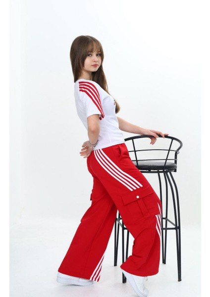 Kız Çocuk Ikili Eşofman Takım-Kargo Cepli Pantolon & Kısa Kollu Tişört – %100 PAMUK-AÜT-2034