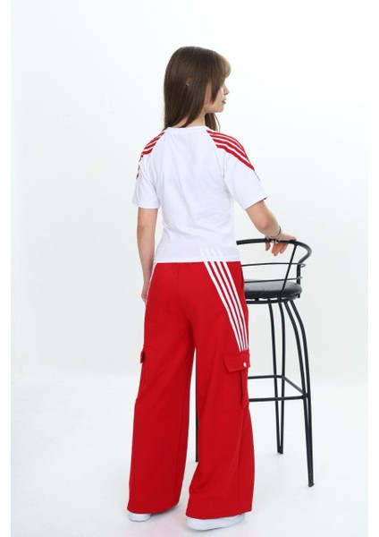 Kız Çocuk Ikili Eşofman Takım-Kargo Cepli Pantolon & Kısa Kollu Tişört – %100 PAMUK-AÜT-2034