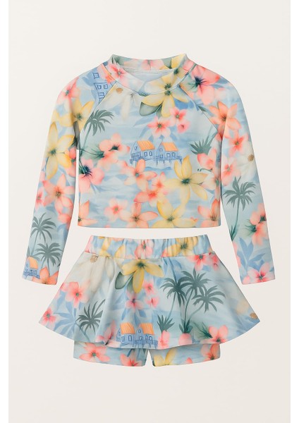 Etek Detaylı Kız Çocuk Desenli Mayo 3-10 Yaş 11910