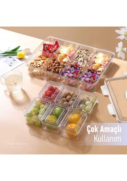 9 Parça Kahvaltılık Çerezlik Sızdırmaz Saklama Kabı Şeffaf Buzdolabı Düzenleyici Beyaz