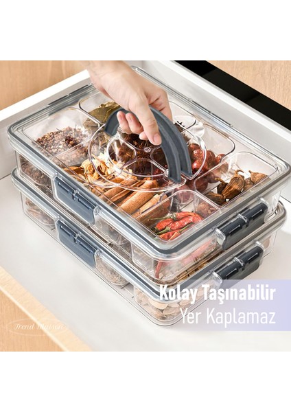 9 Parça Kahvaltılık Çerezlik Sızdırmaz Saklama Kabı Şeffaf Buzdolabı Düzenleyici Antrasit