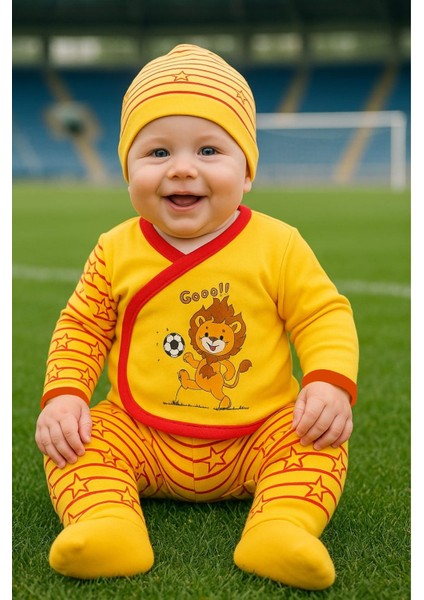 Taraftar 5 Parça Hastane Çıkışı , Sarı Kırmızı 5 ' Li Zıbın Seti Bebek Hediyelik