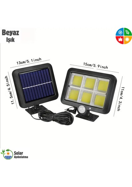 HB-600 Model 120 Cob LED Solar Panel Güneş Enerjili 3 Mod Solar Duvar Lambası Bahçe (2400MAH.)