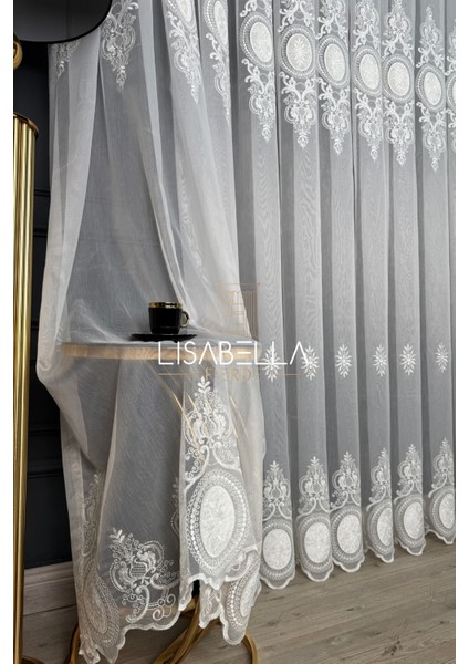 Sultan Esintisi Ttm Tül Zeminli Yumuşak Dökümlü Kadife Kord Nakış Ağır Tül Perde(1x2 Pileli Dikilmiş) indirimleri