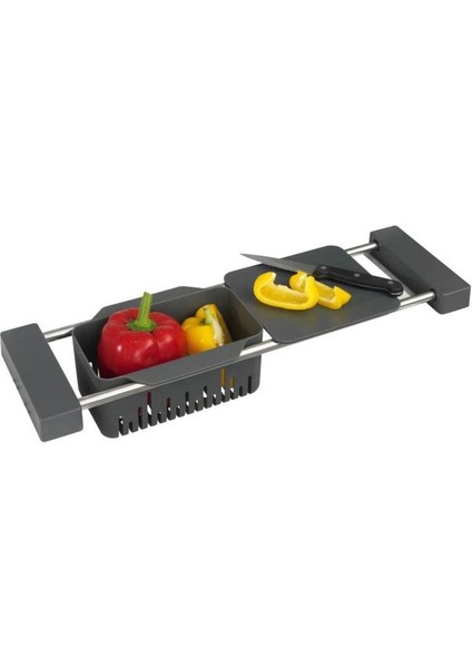 Gbmotion Gri Renk Ayarlanabilir Çok Fonksiyonlu Lavabo Düzenleyici – Kesme Tahtalı, Süzgeçli ve Raflı Sistem 43,5 - 77,5 cm (Ayarlanabilir Uzunluk) fırsatları