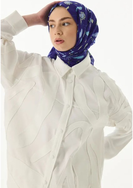 Lina Nine Desen Saks Mavi Pamuklu Şal