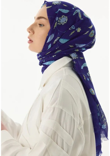 Lina Nine Desen Saks Mavi Pamuklu Şal fırsatları