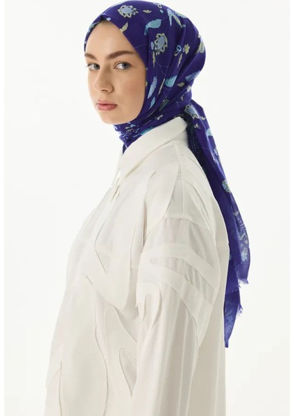 Lina Nine Desen Saks Mavi Pamuklu Şal indirimleri