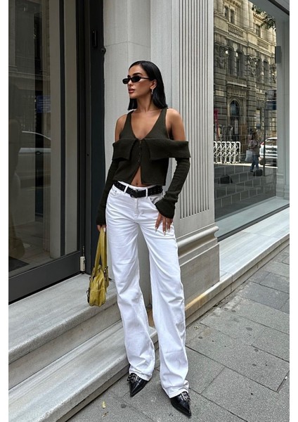 Kadın Haki Kruvaze Triko Kısa Hırka fırsatları