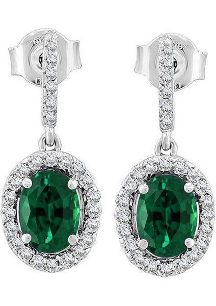 Oval Zümrüt ve Pırlanta Taşlı Küpe 0403E0004