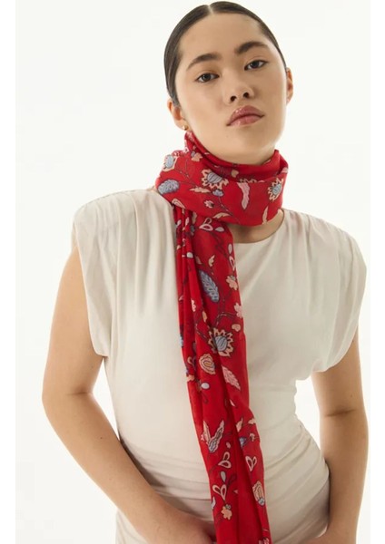 Lina Nine Desen Kırmızı Pamuklu Şal