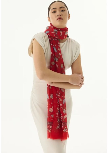Lina Nine Desen Kırmızı Pamuklu Şal fiyatları