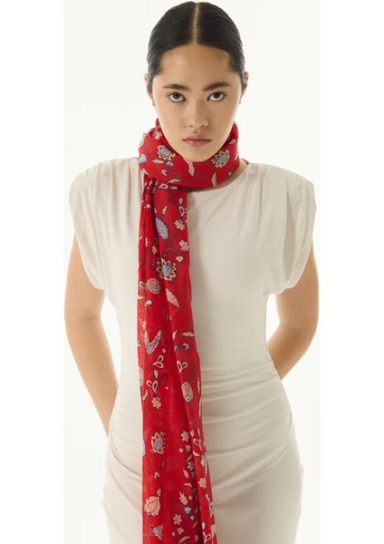 Lina Nine Desen Kırmızı Pamuklu Şal modelleri