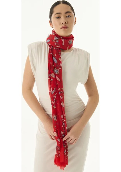 Lina Nine Desen Kırmızı Pamuklu Şal