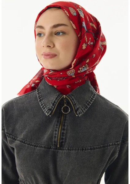 Lina Nine Desen Kırmızı Pamuklu Şal