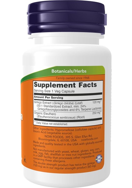 Foods Supplements, Ginkgo Biloba(Mabet Ağacı) Supports Brain Health 120MG Double Strength 50 Veg fiyatları