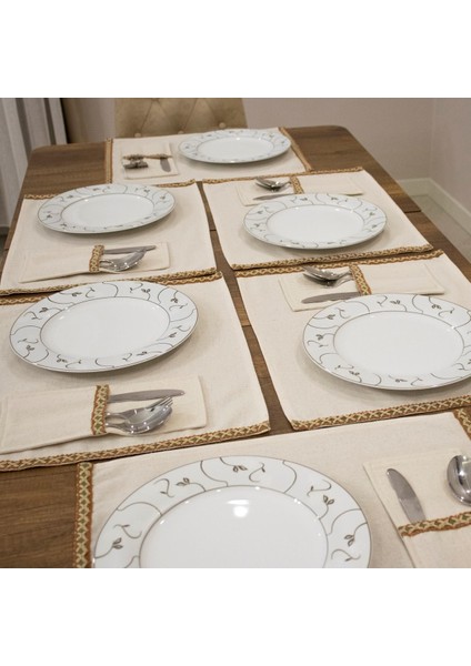 Keten 6lı Amerikan Servis Seti Kaşıklık Hediyeli 35 x 55