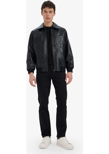 Su İtici Regular Fit Gömlek Yaka Fermuarlı İç Cepli Suni Deri Mevsimlik Ceket Mont C5843AX25AU fiyatları