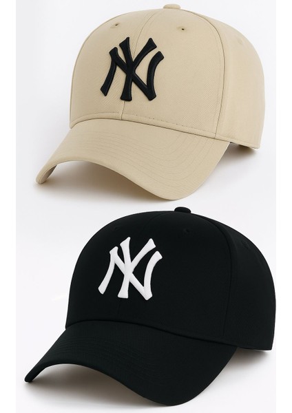 Ny New York Nakış Unisex Beyzbol Bej ve Siyah Şapka Kadın Şapka Erkek Şapka Yazlık Şapka